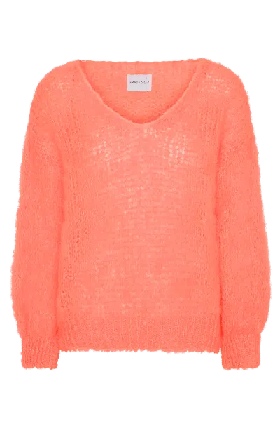 Americandreams Women's Yellow / Orange Milana Ls Mohair Knit Salmon