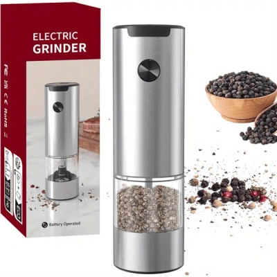 Amexin Joy 1pc Electric Salt And Pepper Grinder, One-handed Automatic Operation, White Led Light, Dual Charging In Gray