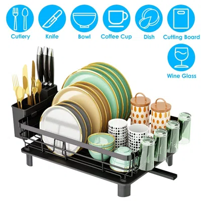 Amexin Joy 360° Swivel Spout Dish Drying Rack, All-round Drainage System (no Wet Countertops) With Separate Kni In Black