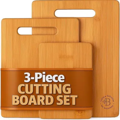 Amexin Joy 3-piece Bamboo Cutting Board Set - Wood Cutting Boards For Kitchen, Chopping Meat, Vegetables, Fruit In Brown
