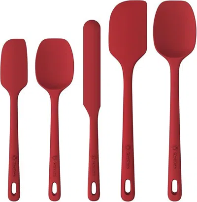 Amexin Joy 5 Pieces Silicone Spatula Set, Food Grade Rubber Spatula, Upgrade Strong Handle With Ergonomic Grip, In Red