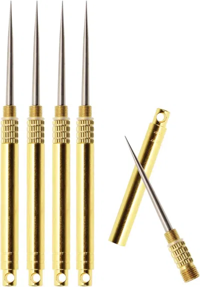 Amexin Joy 5pcs Portable Stainless Steel Toothpicks Golden Pocket Toothpick Holder Reusable Metal Fruit Stick C