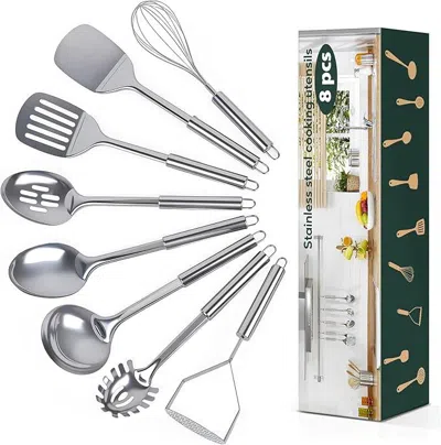 Amexin Joy 8 Pcs Cooking Utensils Set, Stainless Steel Kitchen Utensils ...
