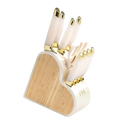 Amexin Joy Heart-shaped Knife Block Set, 10 Piece Set, White Iridescent