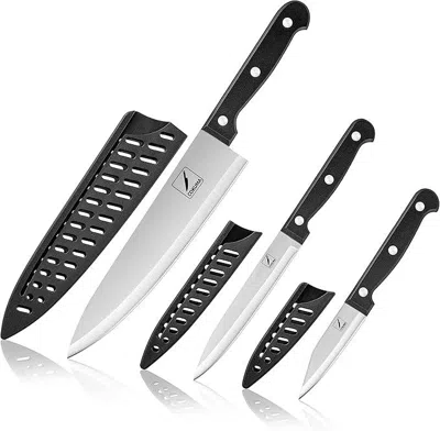 Amexin Joy Kitchen Knife 3-pcs Knife Set With Sheath Stainless In Black