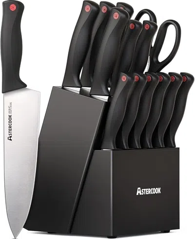 Amexin Joy Knife Set, 15 Pieces Kitchen Knives Set With Built-in Sharpener In Black