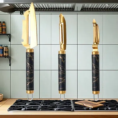 Amexin Joy Professional Multifunctional Stainless Steel Peeler Set 3pc Set- Anti-rust Kitchen Tool For Fruits,  In Black