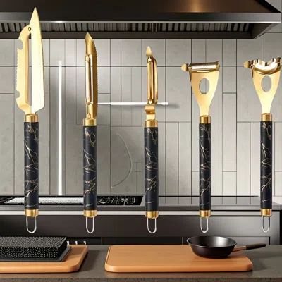 Amexin Joy Professional Multifunctional Stainless Steel Peeler Set 5pc Set - Anti-rust Kitchen Tool For Fruits, In Black