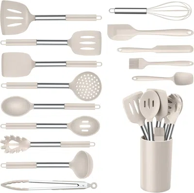 Amexin Joy Silicone Cooking Utensils Set Of 15, Kitchen Utensils Set With Holder For Nonstick Cookware, 446°f H In Neutral