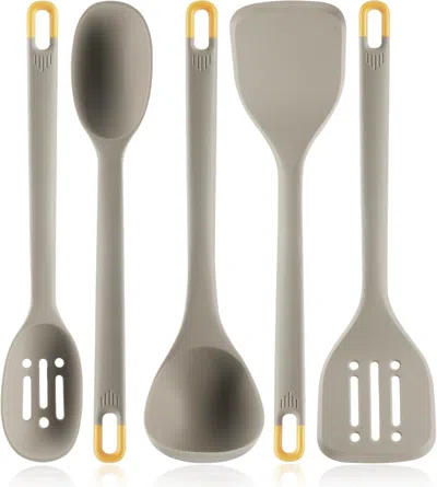 Amexin Joy Silicone Kitchen Cooking Utensils Set: Moacc Heat Resistant 13inch Long Kitchen Gadgets, Bpa Free No In Gray