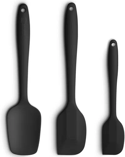 Amexin Joy Silicone Spatula 3-piece Set, Ergonomic Handle High Heat-resistant Spatulas, Non-stick Rubber Spatul In Black