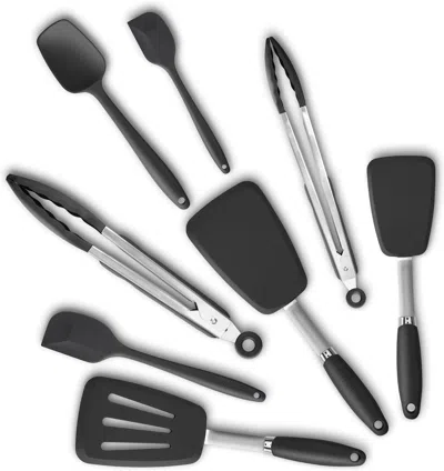 Amexin Joy Silicone Spatulas Set Turners Tongs Cooking Utensils Set High Heat Resistant Kitchen Scraper Spatula In Black
