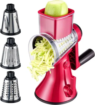 Amexin Joy Vegetable Slicer, 3 In 1 Kitchen Cheese Shredder Interchangeable Blades With 3 Stainless Steel Blade In Multi
