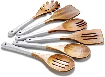 Amexin Joy Wooden Spoons For Cooking, 6 Pieces Natural Acacia Wooden Cooking Utensils Or Non-stick Wooden Kitch In Gray