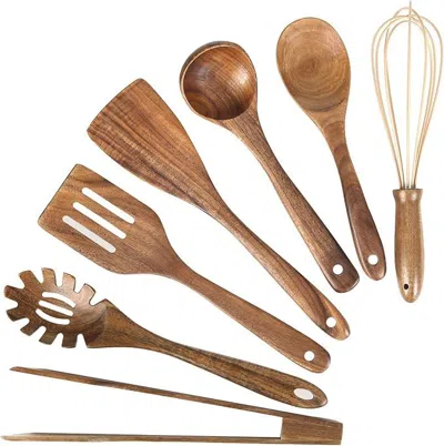 Amexin Joy Wooden Utensil For Cooking, Wood Kitchen Utensils Cooking Set Teak Wood Spoons Set For Cooking,spatu In Brown