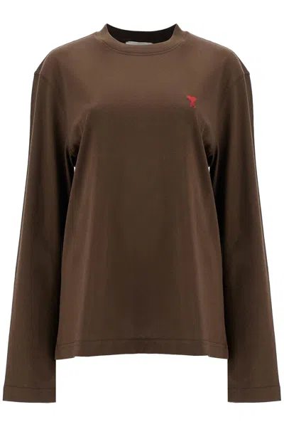 Ami Alexandre Matiussi Long-sleeved T-shirt In Brown