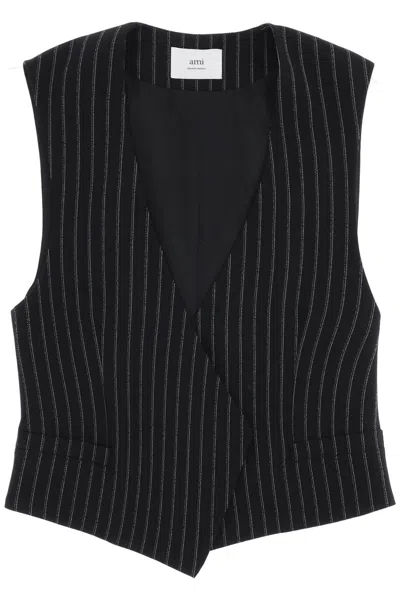 AMI ALEXANDRE MATIUSSI VIRGIN WOOL PINSTRIPE WAISTCOAT