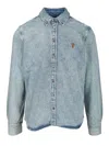 Ami Alexandre Mattiussi Ami Paris Ami De Coeur Embroidered Cotton Denim Button-down Shirt In Blue
