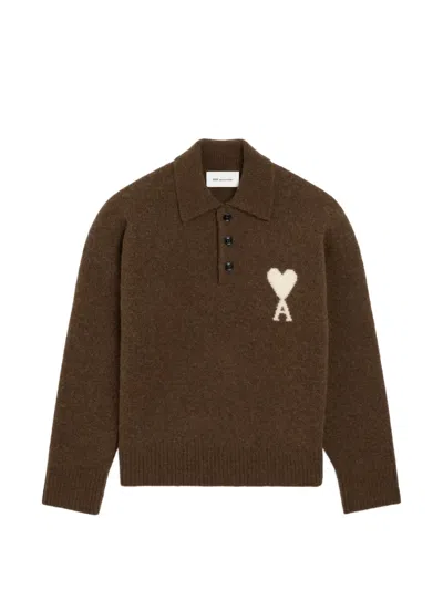 Ami Alexandre Mattiussi Ami Paris Chocolate Brown Adc Alpaca Polo