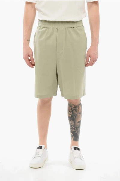 Ami Alexandre Mattiussi Logo-plaque Elasticated-waistband Shorts In 351 Olive