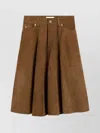 Ami Alexandre Mattiussi A-line Midi Suede Skirt With Side Pockets In Brown