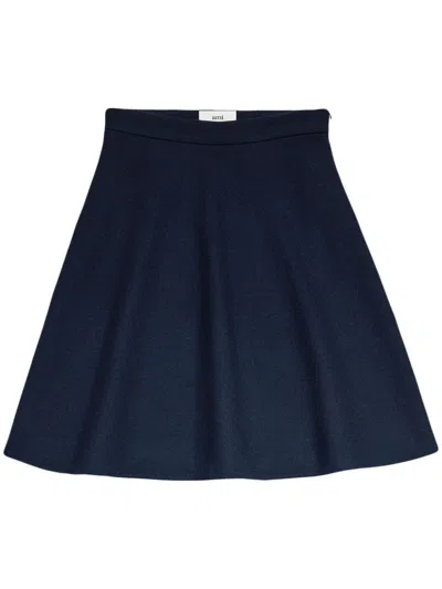 Ami Alexandre Mattiussi Ami Paris Viring-wool Blend A-line Skirt In Night Blue