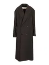 Ami Alexandre Mattiussi Structured Black Wool Double-breasted Long Coat In Animal Print