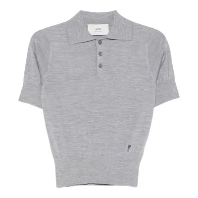 Ami Alexandre Mattiussi Wool And Silk Polo Shirt In Gray