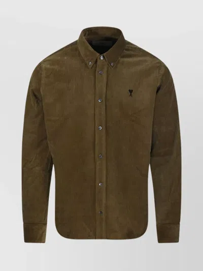 Ami Alexandre Mattiussi Adc Button-down Shirt Long Sleeves In Brown