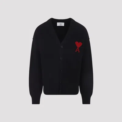 Ami Alexandre Mattiussi Ami Wool Cardigan With Logo In Black