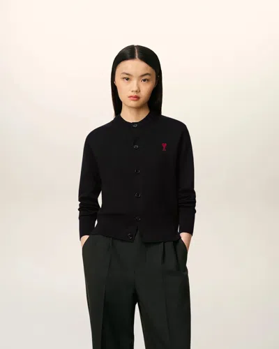 Ami Alexandre Mattiussi Ami Paris Ami De Coeur Wool Cardigan In Black
