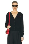 Ami Alexandre Mattiussi Ami V-neck Button-down Cardigan With Subtle Red Emblem In Black