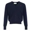 Ami Alexandre Mattiussi Ami Paris Men Blue Cardigan With V Neck And Adc Embroidery On The Front In Wool Blend Man In Blue