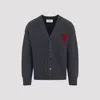 Ami Alexandre Mattiussi Ami De Coeur Heather Grey Wool Cardigan In Gray