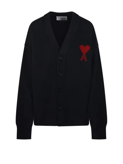 Ami Alexandre Mattiussi Adc Cardigan V Neck Felted Merino In Blue