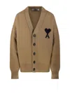 Ami Alexandre Mattiussi Ami Adc Cardigan V Neck Felted Merino In Brown