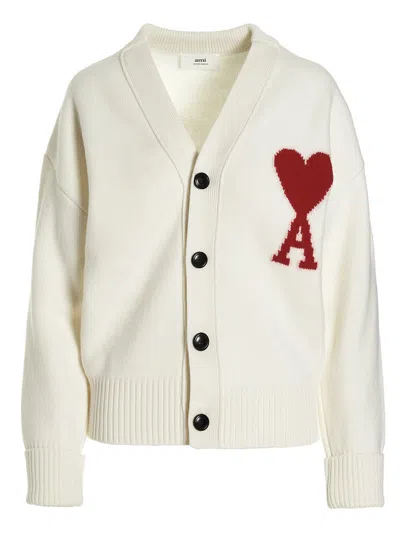 Ami Alexandre Mattiussi Ami Intarsia-knit V-neck Wool Cardigan In White