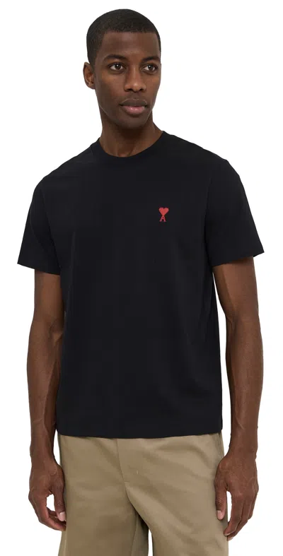 Ami Alexandre Mattiussi Adc Classic Fit Red Logo Tee Black
