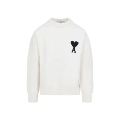 Ami Alexandre Mattiussi Adc Crewneck Off White And Black Wool Sweater