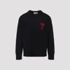 Ami Alexandre Mattiussi Ami Felted Wool Sweater With Heart And Logo Detail In Black