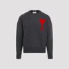 Ami Alexandre Mattiussi Crew Neck Long Sleeve Sweater With Ribbed Edges In Grey Red