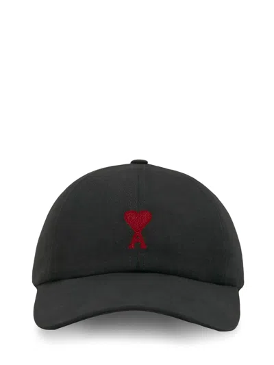 Ami Alexandre Mattiussi Adc Emroidery Cap Uomo Nero E Rosso