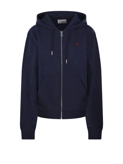 Ami Alexandre Mattiussi Adc Full Zip Hoodie Sweatshirt In Blue