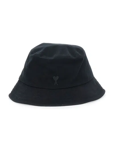 AMI ALEXANDRE MATTIUSSI BLACK HAT WITH LOGO ON THE FRONT IN COTTON MAN