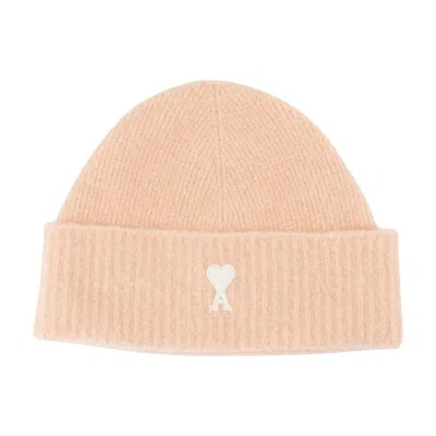 Ami Alexandre Mattiussi Ami Paris Heart Logo Beanie In Brown