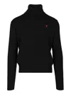 Ami Alexandre Mattiussi Heart-embroidered Turtleneck Sweater In Blue