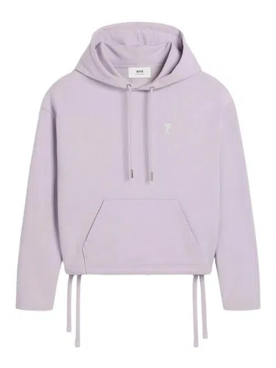 Ami Alexandre Mattiussi Ami Paris Ami De Coeur Drawstring Cropped Hoodie In Purple