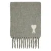 Ami Alexandre Mattiussi Ami Paris Ami De Coeur Scarf With Fringes In Gray