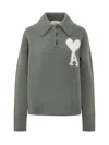 Ami Alexandre Mattiussi Paris Long-sleeved Knitted Polo Shirt In Antique Clay
