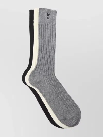 Ami Alexandre Mattiussi Adc Ribbed Cotton-blend Mid-calf Socks In Gray